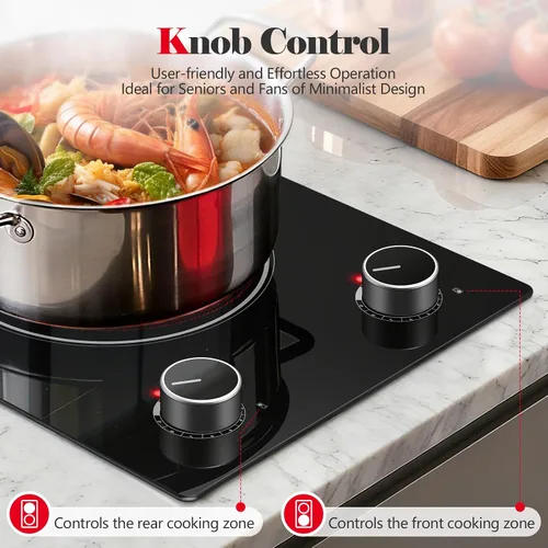 Miniatura 5 de SNDOAS Cocina eléctrica de 2 quemadores, 12 pulgadas integrada de 3000 W y 9 niveles de potencia, estufa eléctrica con control de perilla, cableado