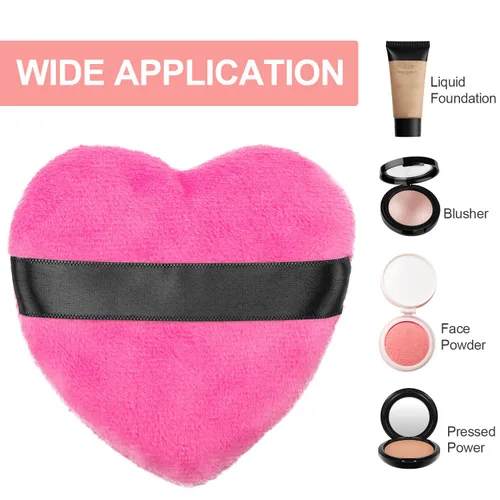 Miniatura 3 de OIIKI 4 esponjas de maquillaje, esponja de poliéster en polvo, esponjas, limpiador de licuadora, en forma de amor con correa, para cosméticos