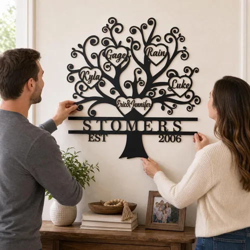Miniatura 3 de Letrero de metal personalizado del árbol de la vida, letrero de metal con nombres de niños, regalo personalizado de apellido, recuerdo familiar