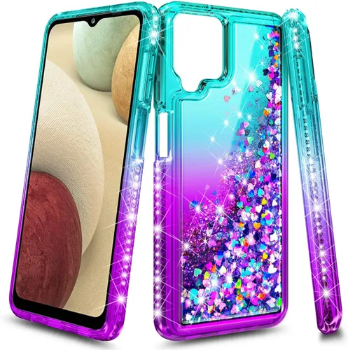 Miniatura 6 de NZND Compatible con Samsung Galaxy A42-5G - Funda para teléfono, color aguamarina/morado, con purpurina brillante, cascada flotante, bonita funda