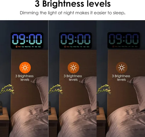 Miniatura 4 de Reloj de pared digital con atenuador de brillo de pantalla grande, reloj de pared digital LED con pantalla RGB, pequeño reloj de pared para sala