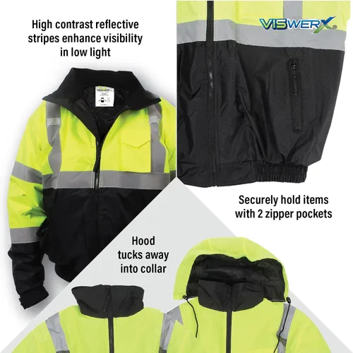 Miniatura 4 de Chaqueta Hi-Vis Deluxe para clima frío - ANSI CL2 - Chaqueta reflectante de seguridad para áreas de trabajo, construcción y alto tráfico