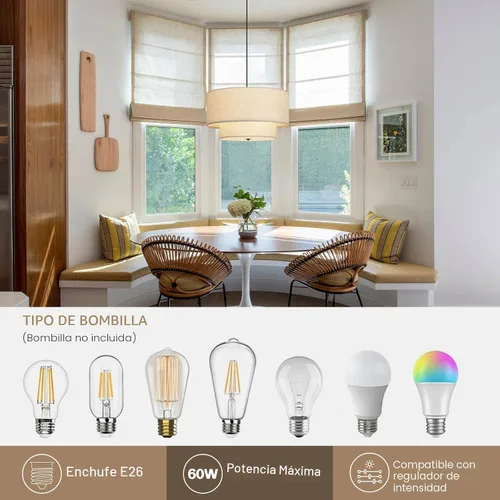 Miniatura 5 de Lámpara Colgante de Tela de Doble Tambor Moderna de 18", Lámpara de Araña Colgante Grande para Techo con Pantalla de Tela de Doble Capa, Ideal