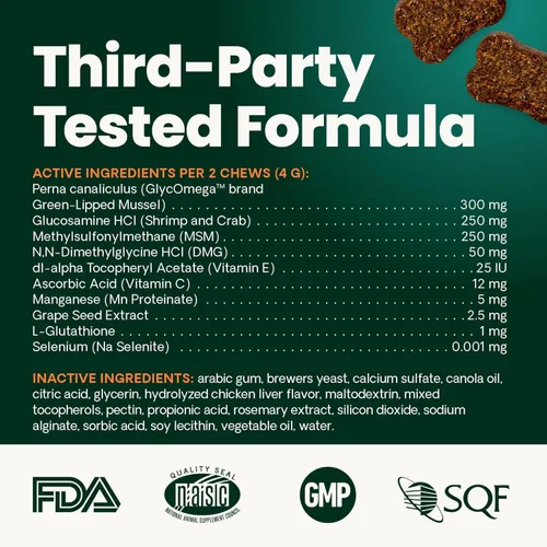 Miniatura 10 de VetriScience Laboratories GlycoFlex 3, Suplemento para cadera y articulaciones de gatos, 60 pastillas de tamaño masticable
