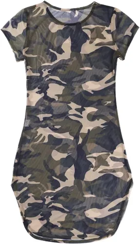 Miniatura 6 de iiniim Lencería para mujer, diseño de camuflaje con abertura lateral, malla transparente