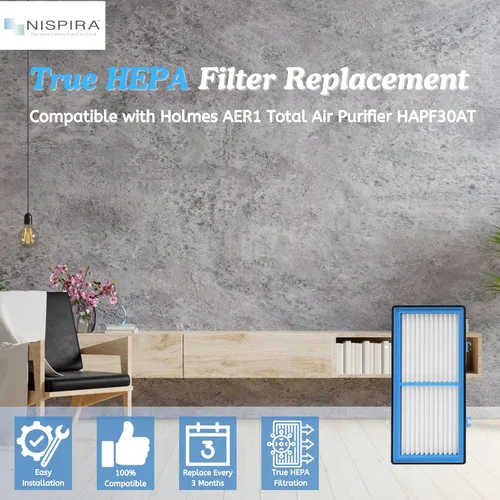 Miniatura 3 de Nispira Filtro de repuesto AER1 para purificador de aire Holmes HAPF30AT HAP242-NUC Total Air True HEPA 1 paquete, 1.2 x 10 x 4.6 pulgadas