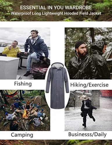 Miniatura 5 de COOFANDY Chaqueta impermeable para hombre con capucha, impermeable, ligera, activa, larga