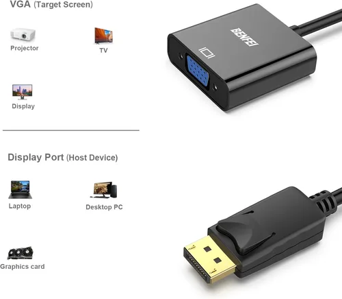 Miniatura 3 de BENFEI Conversor DisplayPort a VGA, cable macho a hembra chapados para Lenovo, Dell, HP, ASUS.