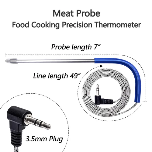 Miniatura 2 de Paquete de 2 sondas de carne para parrilla de pellets Traeger, piezas de repuesto para sondas de temperatura, enchufe de 0.138 in, termómetro