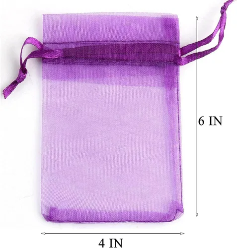 Miniatura 4 de Bolsa de regalo de organza con cordón de 50 unidades para joyas, flores secas de lavanda, tela transparente de 4 x 6 pulgadas, bolsa de gasa morada