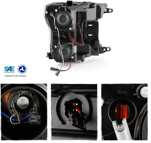 Miniatura 2 de AKKON - Compatible con camioneta Ford F150 2018-2020 [tipo halógeno] Proyector de faros delanteros cromados con par de señal secuencial LED Carcasa