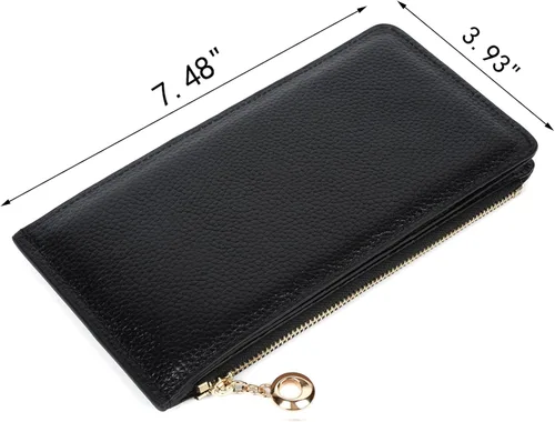 Miniatura 7 de Yaluxe- Cartera para mujer con bloqueo RFID, de cuero genuino, multiorganizador de tarjetas con bolsillo con zíper