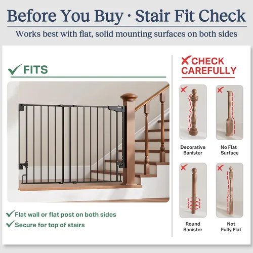 Miniatura 5 de Cumbor 29.2–43" Puerta de bebé para escaleras, de montaje en pared (se requiere taladrar), puerta para perros expandible sin barra inferior, puerta