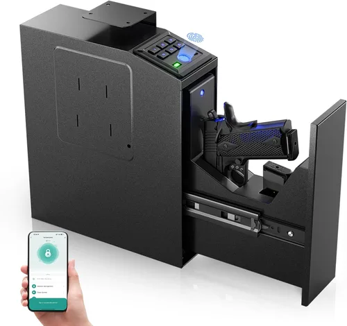 Miniatura 9 de Caja fuerte biométrica para armas, caja de seguridad para pistolas de 3 vías: Desbloqueo por huella digital, PIN digital y llave. Caja fuerte