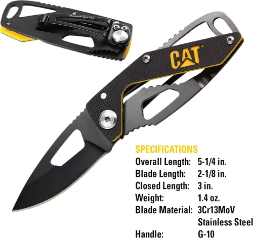 Miniatura 3 de CAT Cuchillo plegable de esqueleto, mango G10, hoja de acero inoxidable 3Cr13MoV, Liner-Lock, EDC cuchillo de campamento al aire libre