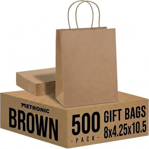 Miniatura 23 de METRONIC Bolsas de papel marrón de 10 x 5 x 13 pulgadas, 50 unidades, bolsas de regalo de papel kraft de tamaño mediano con asas, bolsa de papel