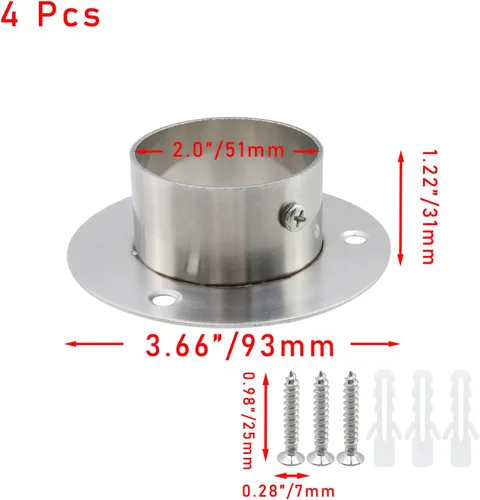 Miniatura 2 de 4 piezas de 2.008 in/2 pulgadas de diámetro de acero inoxidable para armario de armario de armario soporte de extremo de zócalo de soporte, soporte