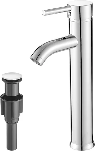 VOTON Grifo para fregadero de buque, cromo, moderno, alto, grifos de baño, una sola manija, un agujero, Rv, lavabo, lavabo de baño T-cromo