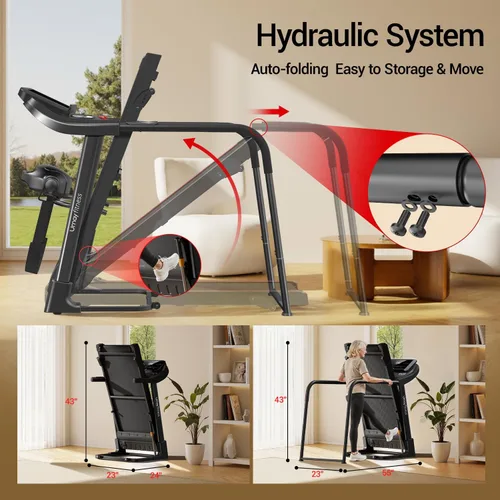 Miniatura 4 de UMAY Caminadora de fitness con inclinación, cintas de correr compactas plegables para el hogar con sensores de pulso, capacidad máxima de 300/400