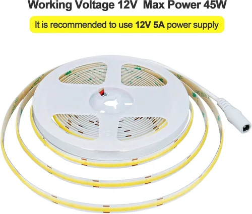 Miniatura 5 de GOMING Tira de luz LED COB DC de 12 V, blanco natural, 4000 K, 16.4 pies (16.4 ft), 1560 LED, CRI 93+, brillo uniforme, flexible, IP20,