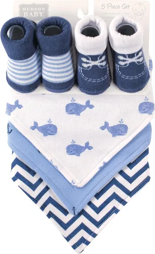 Miniatura 88 de Hudson Baby Conjunto de babero y calcetines unisex de algodón para bebé