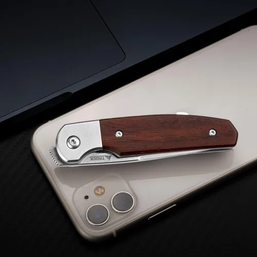 Miniatura 6 de Cuchillo pequeño EDC de 2.8 pulgadas, hoja de punta de acero D2, mango de madera, cuchillo de bolsillo plegable para hombres y mujeres, para llevar