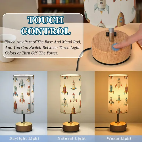 Miniatura 3 de Rocketships Retro Dimmable Bedside Touch Lamps with Charging Ports for Living Room Bedroom Nightstand Office Desk, Light Bulb Included