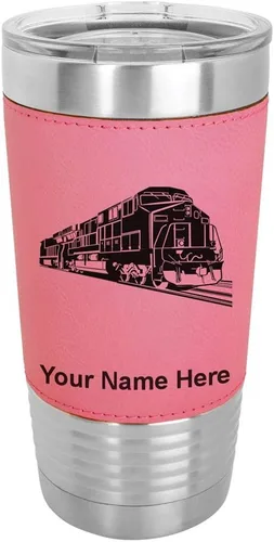 Miniatura 9 de LaserGram Vaso aislado al vacío de 20 onzas, tren de carga, grabado personalizado incluido (piel sintética, estilo béisbol)