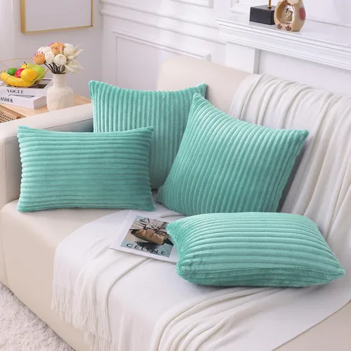 Miniatura 5 de Simmore Juego de 2 fundas de almohada decorativas de 16 x 16 pulgadas, fundas de almohada de franela de felpa suave de doble cara para sofá sala