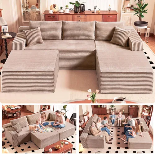 Miniatura 17 de Sofá modular gris con otomana, sofá modular de nube de 108 pulgadas para sala de estar, sofá moderno en forma de U, no requiere montaje, tela