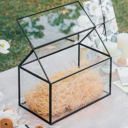 Miniatura 2 de NCYP - Caja de tarjetas de vidrio con tapa para micro boda, cumpleaños, recepción de fiesta, 10.2 x 5.9 x 8.2 pulgadas, tarjetero con forma de casa