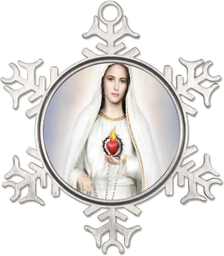 Miniatura 5 de Adornos metálicos de copo de nieve de Nuestra Señora de Fátima, adorno de Navidad, recuerdo, regalo, adornos colgantes para decoración de árbol