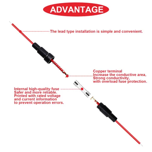 Miniatura 6 de 15 fusibles de 0.197 x 0.787 in tipo tornillo en línea con cable rojo de 16 AWG + 60 fusibles de tubo de vidrio de soplado rápido 250V 1A, 3A, 5A