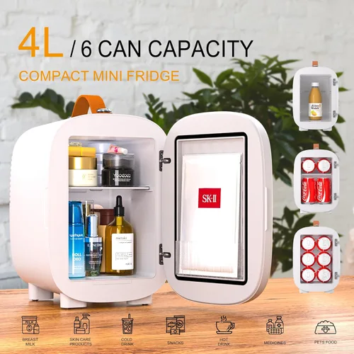 Miniatura 2 de Hansburg Mini Nevera para Dormitorio Espejo Enfriador y Calentador de Cuidado de la Piel Refrigerador Portátil 4 Litros/6 Latas con Opción 12V