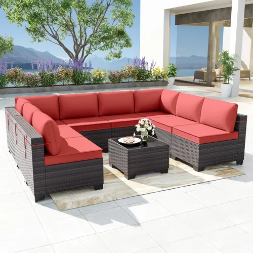 Miniatura 13 de Kurapika juego de muebles de patio 4 piezas de mimbre al aire libre, sillas de ratán, juego informal con mesa de café, juego de bistró con mecedora