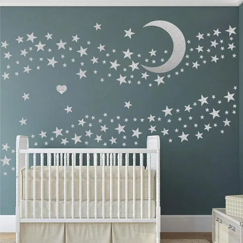Miniatura 15 de Calcomanías de pared con estrella dorada, diseño retro de explosión de estrellas, calcomanías para dormitorio, sala de estar, decoración de techo