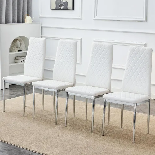 Miniatura 8 de Juego de 8 sillas de comedor modernas, sillas de cocina tapizadas minimalistas con respaldo alto, sillas laterales sin brazos con patas de metal