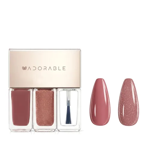 Miniatura 16 de Juego de esmaltes de uñas rosa coral, juego de 3 piezas a base de agua vegano melocotón y rubor nude con capa superior brillante Uñas frescas