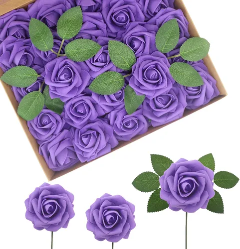 Miniatura 42 de Flores Artificiales Rosas Realistas, 50 piezas de rosas falsas con tallo de aspecto real para ramos de boda DIY, centros de mesa, despedida