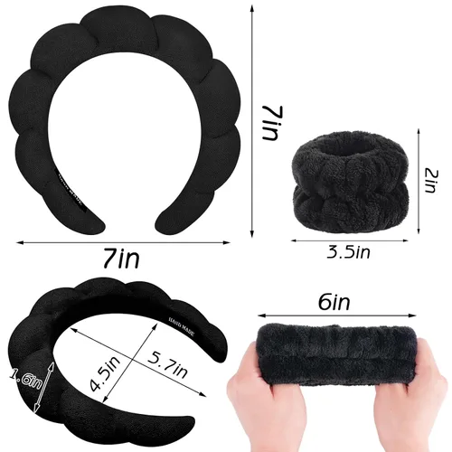 Miniatura 6 de Zkptops Diadema de Spa para Lavar la Cara Muñequera Esponja Maquillaje Cuidado de la Piel Diadema de Tela de Rizo Burbuja Suave Prepárate Diadema