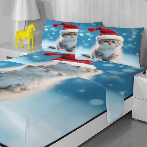 Miniatura 2 de Sábanas de gato tamaño individual – Sábanas y fundas de almohada de Navidad – 100% microfibra, estampado de alta cantidad de hilos, sábana encimera