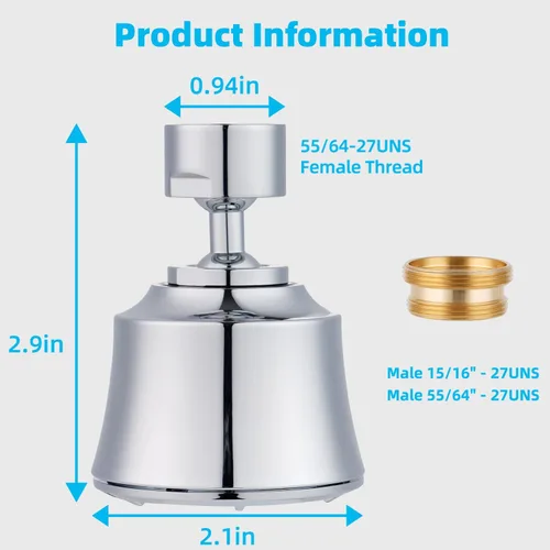 Miniatura 6 de iFealClear Cabezal de Grifo de Fregadero de Cocina, Cabezal Rociador Giratorio de 360 Grados con 4 Modos de Pulverización, Adaptador Aireador