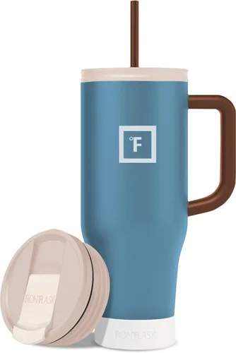 Miniatura 42 de IRON °FLASK Co-Pilot - Vaso aislante de 40 onzas con pajita y tapas abatibles - Botella con portavasos para bebidas frías o calientes - A prueba