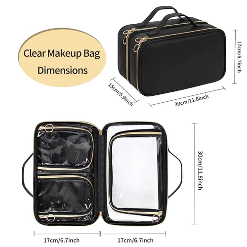 Miniatura 4 de OCHEAL Neceser de viaje, organizador de maquillaje transparente de doble capa, bolsa de cosméticos de gran capacidad para mujeres que viajan