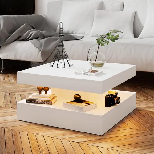 Miniatura 22 de HedoAjim Mesa de centro LED negra para sala de estar, mesa de sala de estar, mesas centrales cuadradas de 2 niveles, mesas de centro de madera