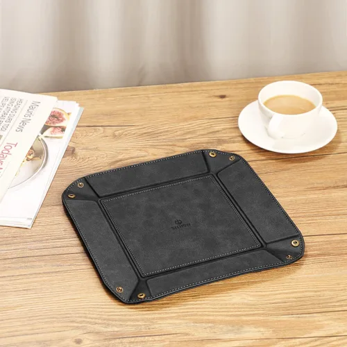 Miniatura 7 de SITHON Bandeja organizadora de almacenamiento de escritorio Bandeja de cuero sintético de alta calidad para mesita de noche, mesita de noche