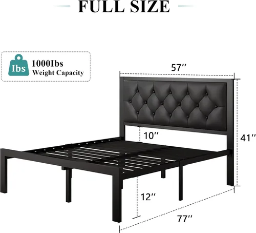 Miniatura 7 de iPormis Marco de Cama de Metal Completo, Marco de Cama Plataforma de Cuero Sintético con Cabecera Capitoné con Botones, 12" de Espacio Bajo la Cama