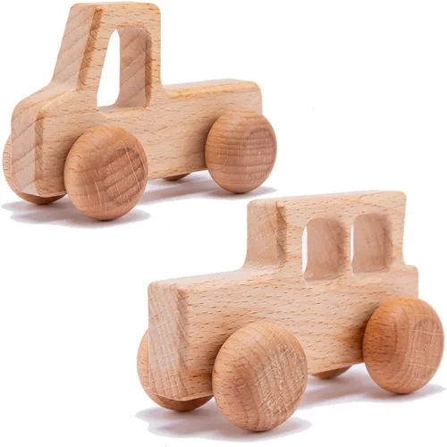 Miniatura 8 de 2 piezas de sonajero de madera orgánica coches de madera de empuje juguetes Montessori educativos de madera natural juguetes inspirados bebé recién