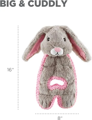 Miniatura 3 de Outward Hound de Charming Pet - Juguete de felpa para perro con conejo chillón sin relleno Tugs Bunny