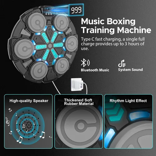 Miniatura 4 de Music Punching Machine for Kids Adults,Bluetooth Wall Mounted Boxing Trainer with Gloves,Rhythm Lights,2 Player Battle Mode,Reaction Training